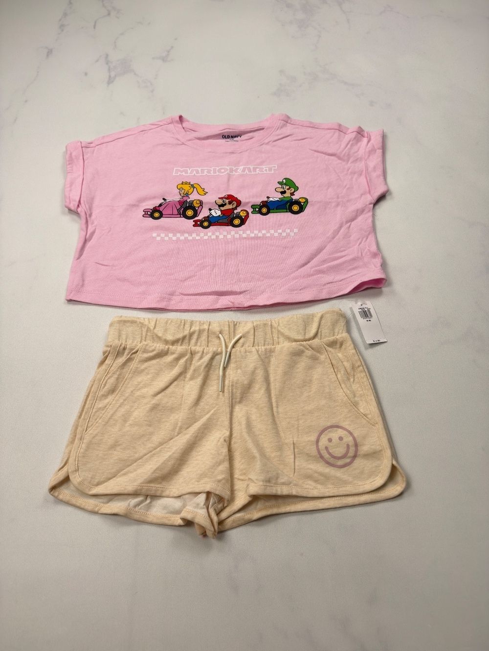Old Navy Mario Kart Tee Pink & Happy Shorts 2010s Retro Bundle - Girls M